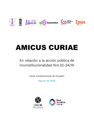 Portada del Amicus Curiae presentado ante la Corte Constitucional de Ecuador. Contenido: escrito de Amicus Curiae dentro de la acción pública de inconstitucionalidad. Agosto 2024.